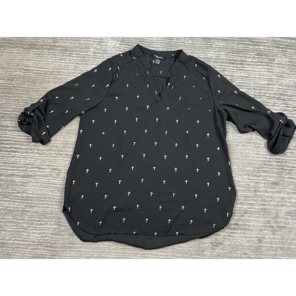 Riley + James Top Womens XL Black Christian Crucifix Cross Pattern‎ Pullover